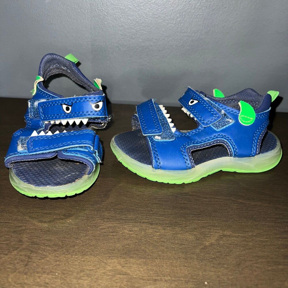 Carter’s Light Up Sandals Toddler 7 Blue Green Monster Adjustable